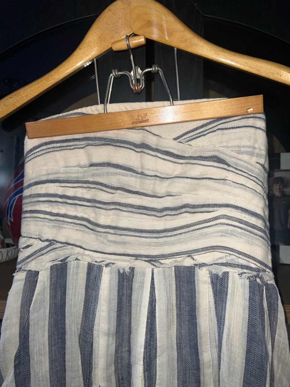 Super Cute And Comfy! Striped Strapless Maxi Dress in Ivory and Charcoal. - Picture 5 of 13